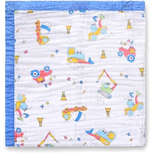 Jay & Ava Baby Muslin Blanket 42” x 42”, Soft Toddler Cotton Baby Blankets for Boy, 4 Layers Bed Muslin Throw for Baby Crib, Large Baby Receiving Blanket - (Blue Digger)