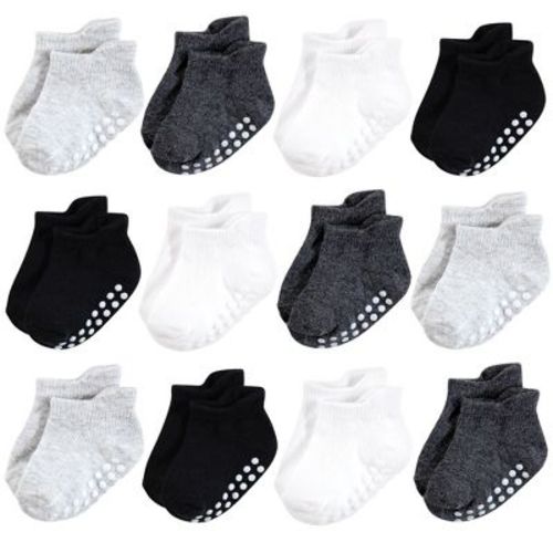 Hudson Baby Infant Boy Non-skid No-show Socks, Black White, 6-12 Months