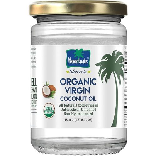 "Parachute Naturalz Organic Virgin Coconut Oil | Cooking Oil, Hair Oil, Body Oil & Oil Pulling | Cold Pressed | Unbleached | Unrefined | Non-Hydrogenated | MCT Oil | USDA Certified |16 Fl. Oz | Glass Jar"