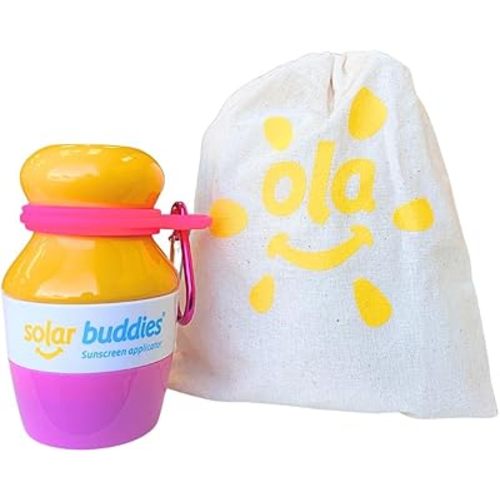 Pink Bag Bundle Solar Buddies Refillable Roll On Sunscreen Suncream Applicator Bag Bundle With Applicator Carabina Clip For Families, Kids, Adults, Travel Set, With A Free Sticker Pack (Pink)