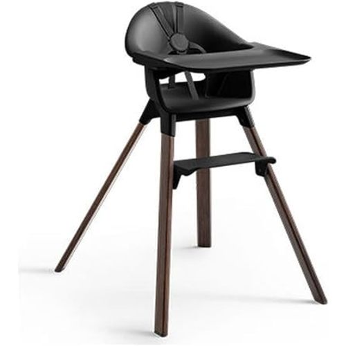 Stokke Clikk High Chair, Black/Warm Brown - All-in-One High Chair with Tray + Harness - Light, Durable & Travel Friendly - Ergonomic with Adjustable Features - Best for 6-36 Months or Up to 33 lbs