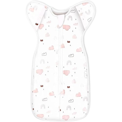 Newborn Swaddle Sleep Sack for Transitional Baby - 3-6 Month Transition Swaddle, Arms Up Swaddles for Infants, Pink Cloud Design, Cuff Removable & 2-Way Zipper