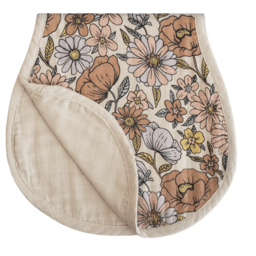 Organic Cotton Muslin Burp Cloth 2-Pack - Retro Flowers/Fog