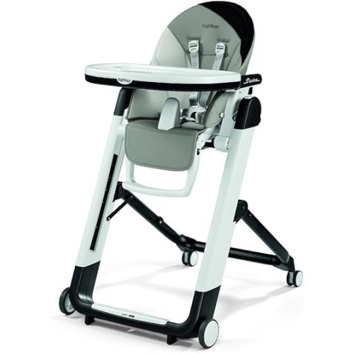 Peg Perego Siesta, Grow With Baby Folding High Chair & Recliner, Height Adjustable, Quick Clean & Easy Push Wheels For Babies & Toddlers, Made in Italy, Palette Grey (Grey)