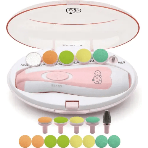 Baby Nail Trimmer 21 in 1, with Labeled case, Includes 13 Extra Replacement Tools, Royal Angels Baby Electric Nail Kit, Baby Nail Care, Nail File Newborn Toddler Toes & Fingernails Clipper (Pink)