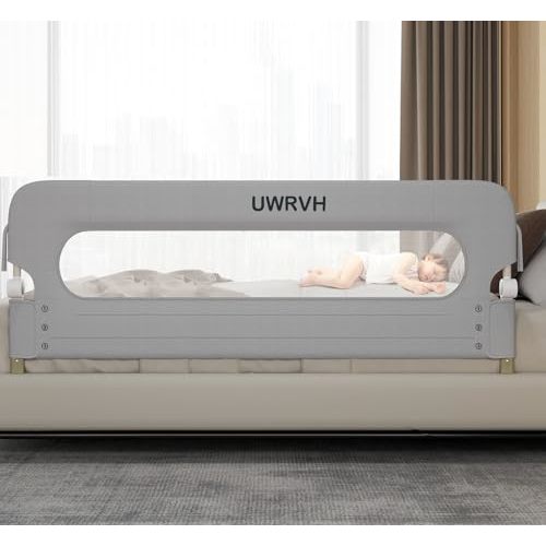 UWRVH Folding Bed Rail Guard for Toddlers,Safety Toddler Bed Rails,Baby Bed Rails- U-Shape No Drilling Design, Universal Fit for Twin/Full/Queen/King/Bunk Beds (Grey, 75" L x 23.6" H)
