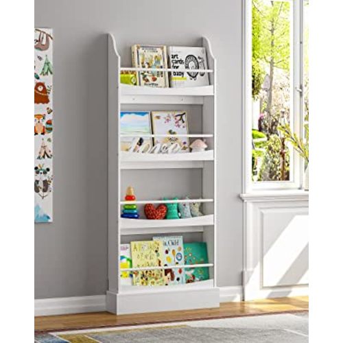 UTEX Kids Bookshelf,4 Tiers Children's Bookcases and Storage, Kids Bookcase Rack Wall for Bedroom,Study Living Room,White