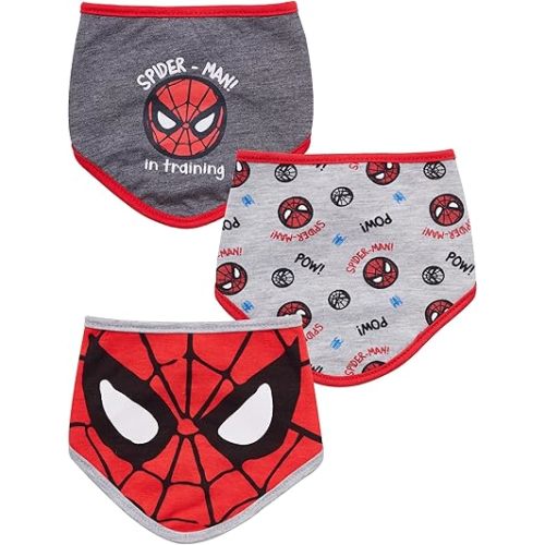 Baby Unisex Superhero Bandana Bib 3-Pack - Baby Bibs (Dark Grey/Grey/Red, 0-12 Months)