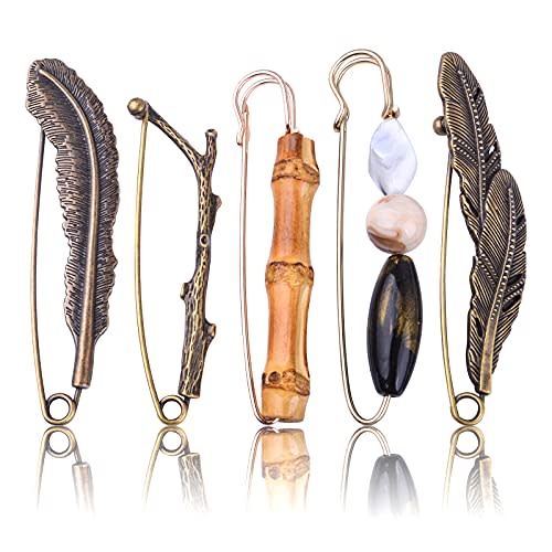 5pcs Vintage Chic Brooch Extra Large Safety Pins Heavy Duty Safety Pins Accessories for Women Men Clothing Sweaters Shawls Collars Scarf Blankets Crafts, 5 Styles