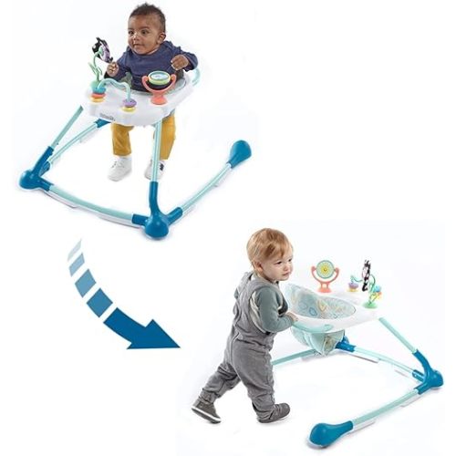 Kolcraft Tiny Steps Too Baby Walker, 2-in-1 Infant and Baby Activity Push Walker with Steel Base, Seated or Walk-Behind with wheels for Baby Girl or Boy, Baby Gift - Clouds and Rainbows