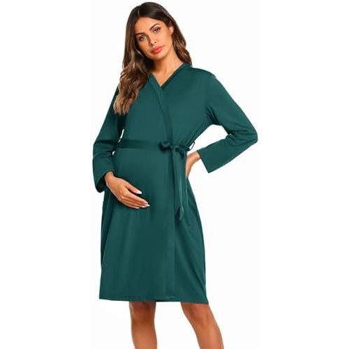 Ekouaer Maternity Robe Labor Delivery Nursing Gown Hospital Breastfeeding Dress Bathrobes - XL