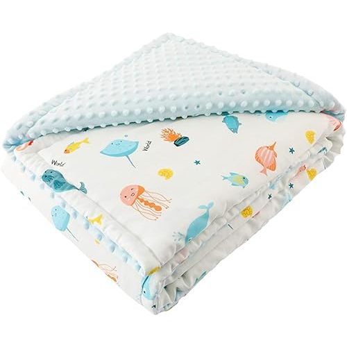 Soft Baby Blanket Minky 30" * 43" with Dotted Backing Ocean Creatures Newborn Nursery Swaddling Receiving Blanket for Toddler Crib Stroller, Car Seat and Pets