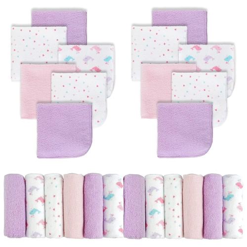 Viviland Baby Washcloths, Super Soft Baby Towels Care for Baby's Sensitive Skin, 24 Pack Kids Body Wash Face Cloth for Baby Girl, Bath Towel for Newborn and Infants, Pink-Whale Pattern 9 x 9 inch