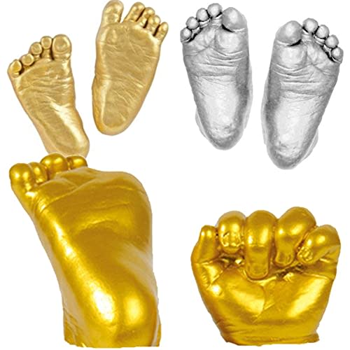 Toyvian 3D Baby Hand Casting Kit DIY Plaster Molding Sculpture Kit Baby Foot Casting Kit Plaster Hand Kit Newborn Casting Kit Hand Sculpture Kit Baby, Pen+ Gold/Model/Clone Powder
