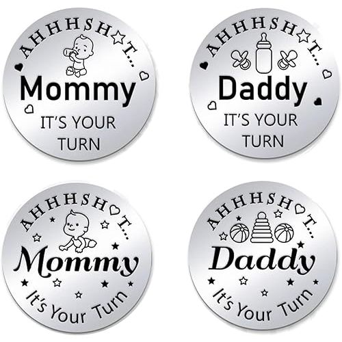 PH PandaHall 2pcs New Parent Decision Mom Dad Challenge Coin Funny Engraving Coins Double Sided Decision Making Coin for First Time Mommy Daddy Push Present Pregnancy Gender Reveal
