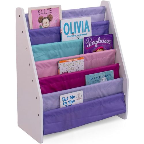Humble Crew Kids Bookshelf 6-Tier Book Rack Organizer, Extra Large Bookcase with Fabric Storage Pockets, Front-Facing Display for Children’s Books, White/Pink/Purple/Aqua, Nursery & Playroom Storage