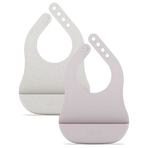 Lalo The Bib - Waterproof, Non-Toxic Silicone Baby Bib with Adjustable Neck Band & Silicone Food Pouch Catcher, Set of 2