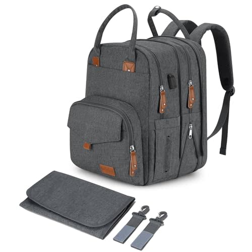 Qualyphant Extra Large Diaper Bag for 2 Kids - Expandable 35L Twin Baby Bags Backpack with 4 Insulated & 16" Laptop Pocket & 2 Compartments - Big Diapers Backpacks - Travel Pañaleras Para Bebe, Unisex