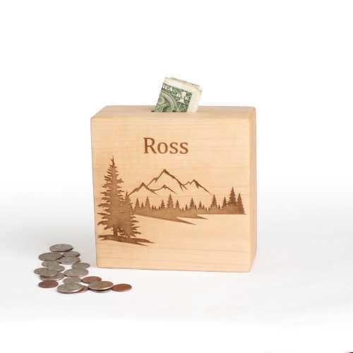 Neutral Personalized Baby Shower Gift, Boy Forest Animal Nursery Decor, Woodland Kids Coin Bank, Wooden  Piggy Banks, Newborn Baby Girl Gift