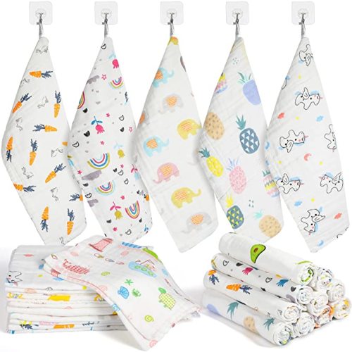 Tatuo 10 Pack Muslin Baby Burp Cloth Soft Washcloths 20'' x 10'' 6 Layer Soft Absorbent Newborn Rags Towel for Baby Shower Boys Girls Machine Washable for Sensitive Skin(Animal Pattern)
