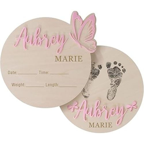 Personalized Butterfly 3D Name Sign for Hospital,Custom Wooden Baby Name Announcement Sign And Footprint Sign for Photo Prop Baby Shower Nursery Gift