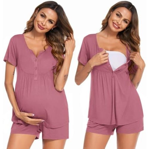 Ekouaer Women's Maternity Nursing Pajama Sets Short Sleeve Postpartum Pajamas Breastfeeding Pregnancy Clothes