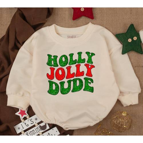 Holly Jolly Dude Christmas Baby Romper, Merry Christmas, Christmas Baby Clothes, Christmas Gift For Kids, Retro Christmas Baby Outfit