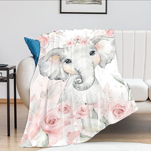 Baby Elephant Blanket Nursery Blankets Floral Elephant Decor Pink Throw Blanket Gifts for Girls Super Warm Soft Plush Lightweight Fleece Flannel Blanket Couch Bedding Blanket for Kids Women 40"x50"
