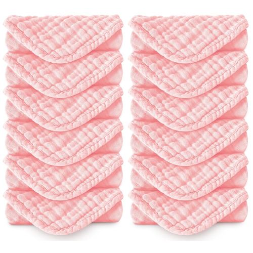 Muslin Burp Cloths 100% Cotton Large 20''x10'' Extra Soft and Absorbent Baby Wash Cloths Spit Up Rags - Baby Burping Cloth for Boys Girls Items(12 Pack Pink)