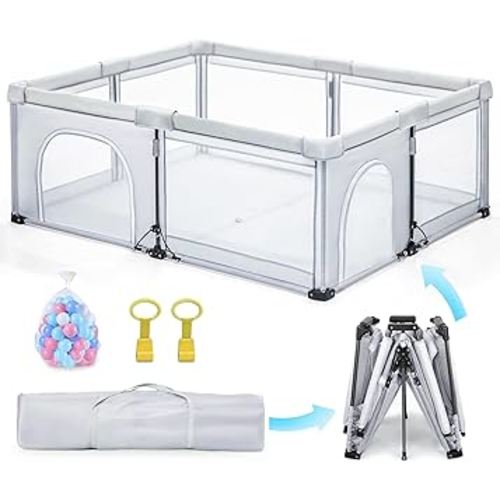 Foldable Baby Playpen, 50X50 in Portable Travel playpen for Babies and Toddlers, Indoor&Outdoor Kids Safety Play Pen, Quick Installation&Quick Folding Baby playpen with 50 Ocean Balls & 2 Handlers