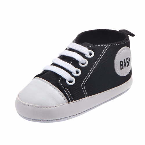 Zwiiyzr Newborn Infant Baby Canvas Anti-slip Soft Shoes First Walkers Boys Girls Sandals Solid Color, Black, 0-3 Months