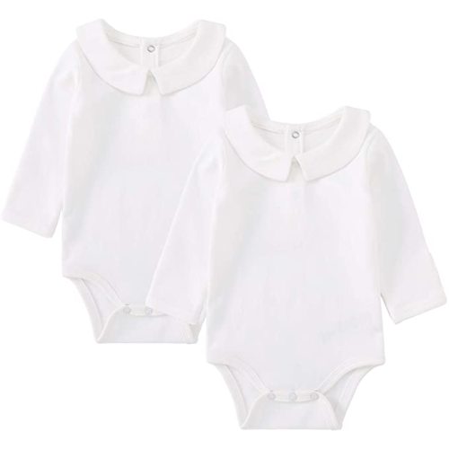 pureborn Baby Romper Bodysuits 2-Pack Unisex Soft Cotton One-Piece Outfit for Infant Boys Girls 0-24 Months - White - 0-3 Months