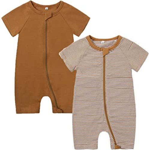 Feidoog 2PCS Baby Boys and Girls' Summer Short Sleeve One-Piece Romper Cute Cartoon Zipper Jumpsuit Outfits