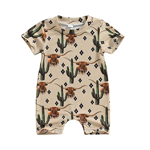 Muasaaluxi Western Baby Girl Boy Clothes Short Sleeve Cow Print Romper One Piece Bodysuit Shorts Summer Outfit