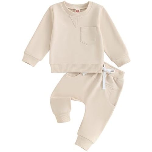 MAYUMMPY Baby Boys Girl Solid Color Outfit Sweatsuit Crewneck Sweatshirt Sweatpants Pants Set Fall Winter Clothes