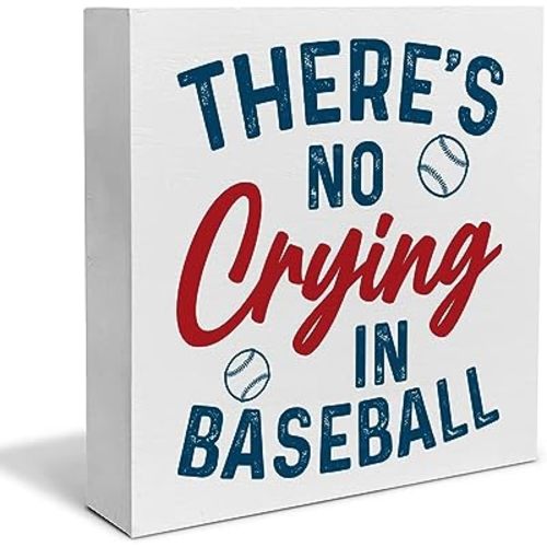 Baseball Lovers Decorative Wooden Box Sign There's No crying in Baseball Wood Block Plaque Decor Home Table Shelf or Wall Display
