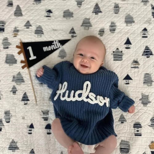 Personalized Newborn Sweater with Name,Custom Baby Knit Sweater for Boy,Infant Blue Sweaters,Embroidered Name Sweater,Baby Gift for Boy Girl