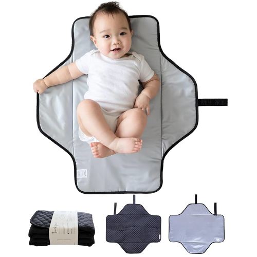 Lily Miles Baby Changing Pad Portable, Diaper Changing Mat with Magnetic Latches, Waterproof Travel Pad for Diaper Bag, Newborn Essentials, Gift for Baby Shower and Registry (Black Twill, Large)