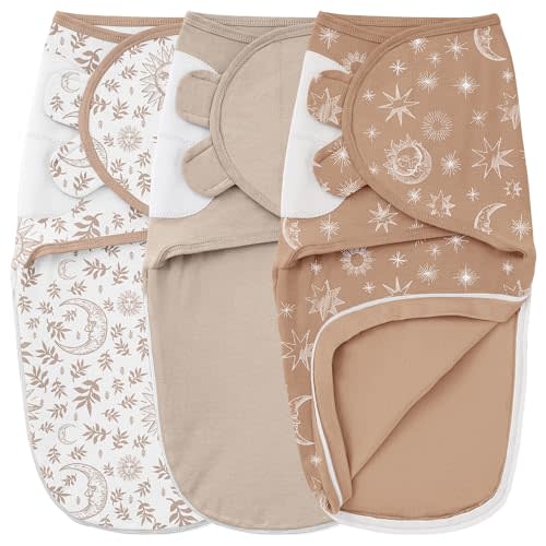 Unnivoll Baby Swaddles for Newborns with Zipper, 100% Cotton Newborn Swaddle Sack, 3 Pack Baby Swaddles 0-3 Months Swaddle Sleep Sack for Newborn Baby Boy Girl Beige Coffee Solar