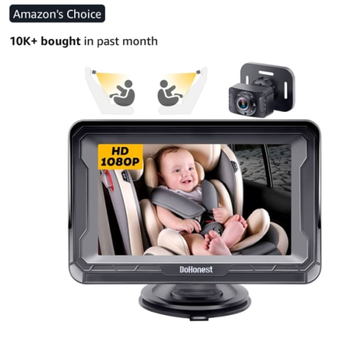 DoHonest Baby Car Camera HD 1080P - Rear-Facing Car Baby Monitor with Night Vision, Adjustable View Angle, Easy Setup, Anti-Glare Display, Safety for Kids & Infants