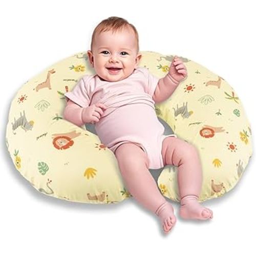 Nursing Pillow, Breastfeeding Pillow with Removable Cover, Ergonomic Breast Feeding Pillow, Baby Feeding Support Cushion for Mom Easier Breastfeeding- Original Size/Animal Yellow