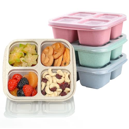 LCHLZZ 4 Pack Snack Containers, Divided Bento Snack Box, 4 Compartments Reusable Meal Prep Lunch Containers for Kids Adults, Food Storage Containers for School Work Travel
