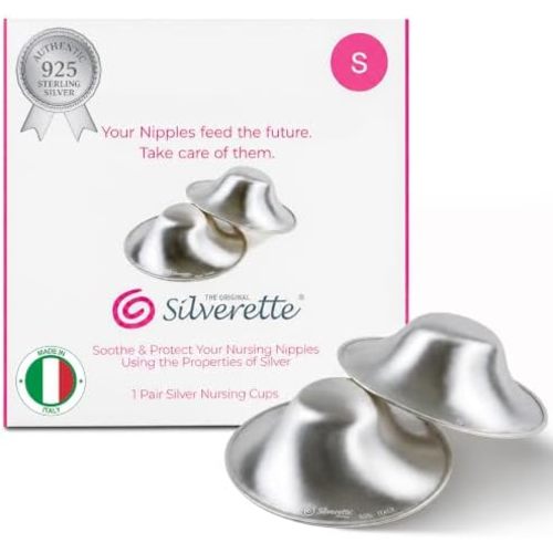 Silverette® The Original Silver Nursing Cups, Nipple Covers for Breastfeeding Essentials, Pure 925 Silver Nipple Shields