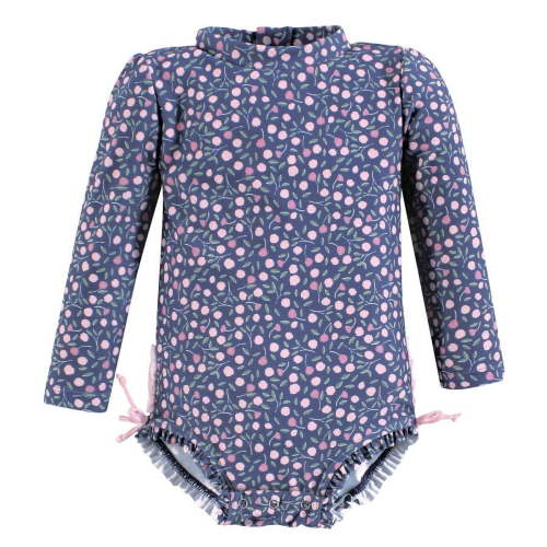 Hudson Baby Girls Rashguard Baby Swimsuit, Dainty Peony, 3-6 Months