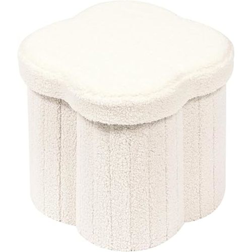 B FSOBEIIALEO Storage Ottoman Cube, Flowers Shaped Ottomans with Storage Foot Stool Footrest for Lving Room, Boucle Ottoman Seat for Dorm Room,Faux Teddy Fur, Cream White 12.6"x12.6"x12.6"