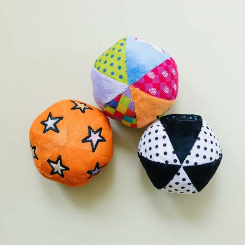 Set of 3 Montessori Balls — Chime, Rattle, Crinkle in Multicolor