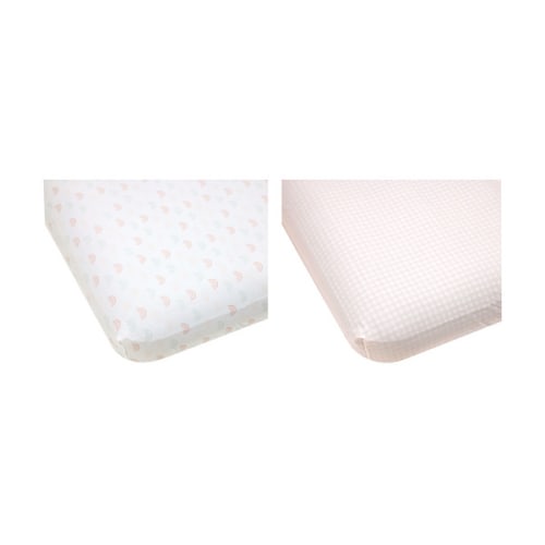 2 Pack Organic Cotton Fitted Cot Sheets, Rainbow and Pink Gingham - Anko