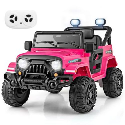 Costway 12V Kids Ride on Truck Car w/Remote Control, Threaded Wheels 3 Speeds LED Lights Pink