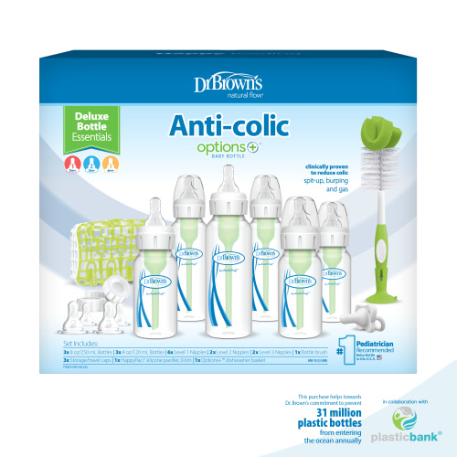 Dr. Brown's Natural Flow Anti-Colic Options+ Deluxe Bottle Essentials Gift Set, BPA Free, 0m+