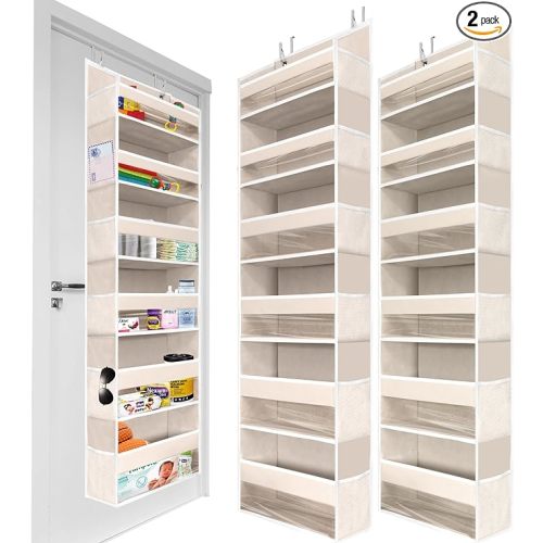 HOMELUX THEORY 2 PC Heavy Duty Over the Door Organizer 55x14x6.7, 6 Large Front & 12 Side Pockets, Hanging Storage Closet Door Organizer for Bedroom, Bathroom and Baby Nursery Storage (Ivory) - 2 sets